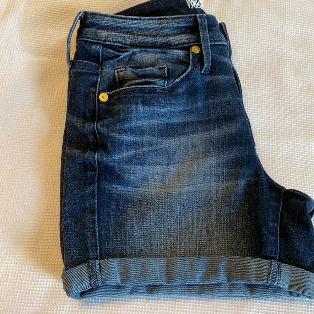 Mossimo High Rise Midi Jeans Shorts Size 0 25 Waist Dark Wash - Picture 11 of 11